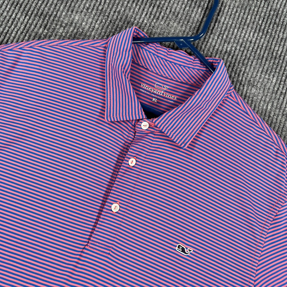 Vineyard Vines Polo Shirt Mens XL Extra Large Pink Blue Striped Casual Golf